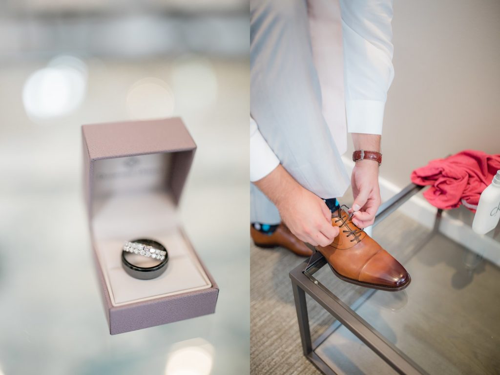 Wedding Rings and Groom Tying his shoes