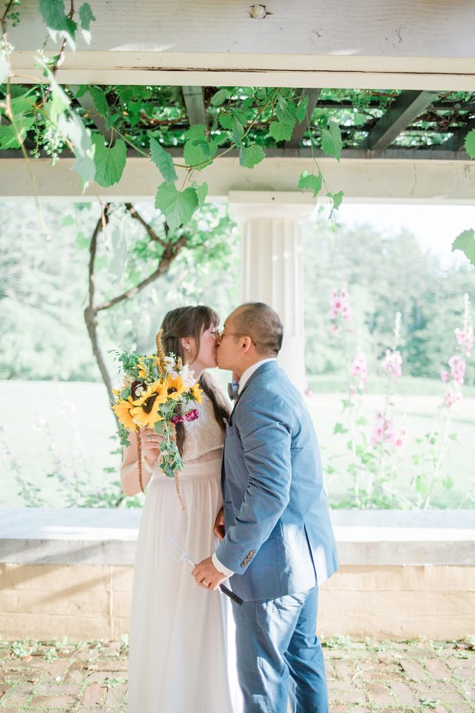 bride and groom first elopement kiss