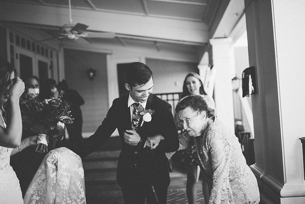 candid portrait of the groom and grandma