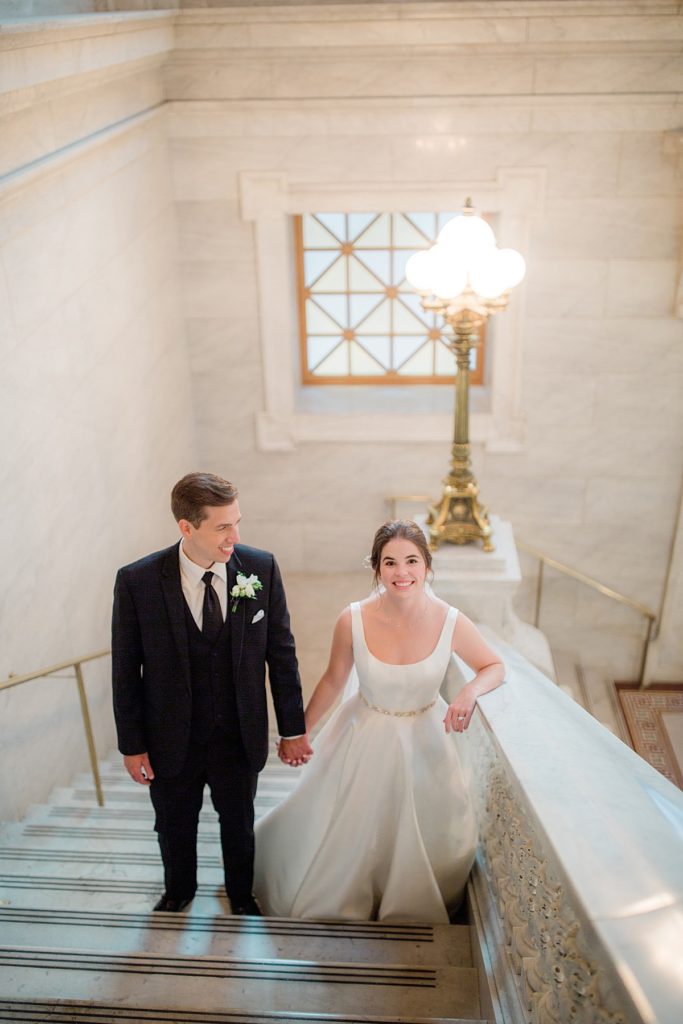 bridal portraits in the Statehouse on the stairs