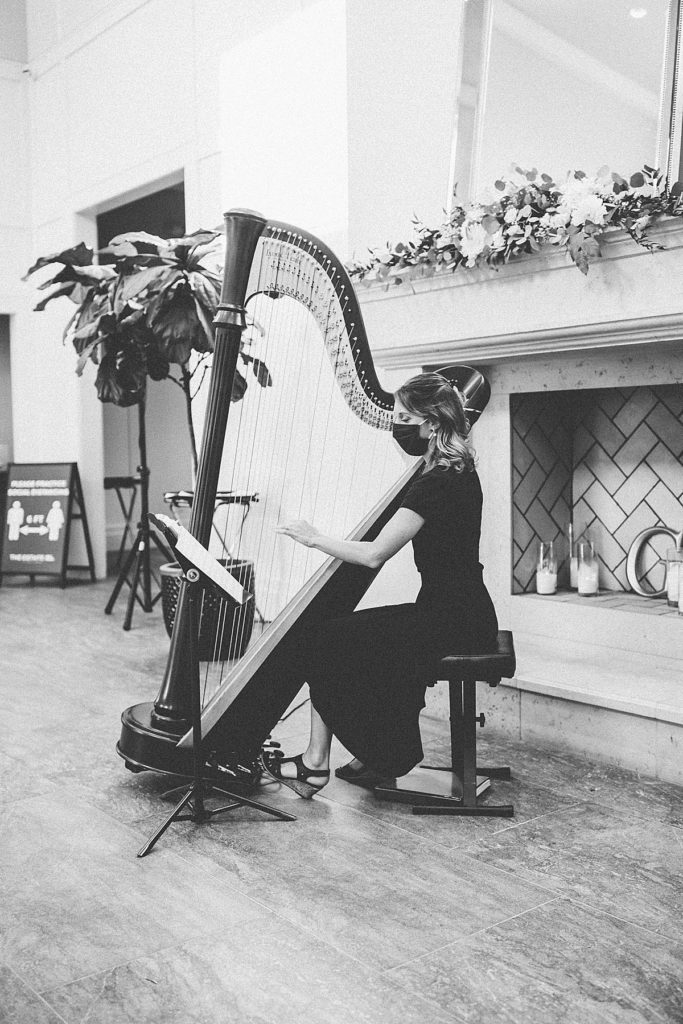 harpist playing during cocktail hour