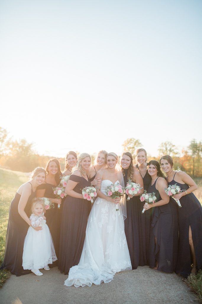 bridesmaids during sunset
