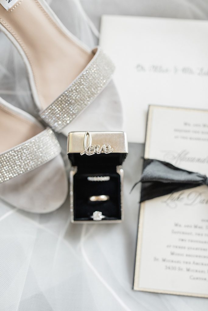 wedding details, wedding ring and shoes