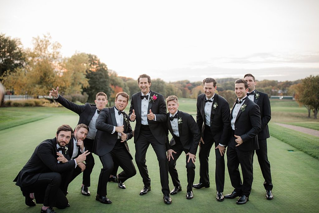 groomsmen portrait on golf course