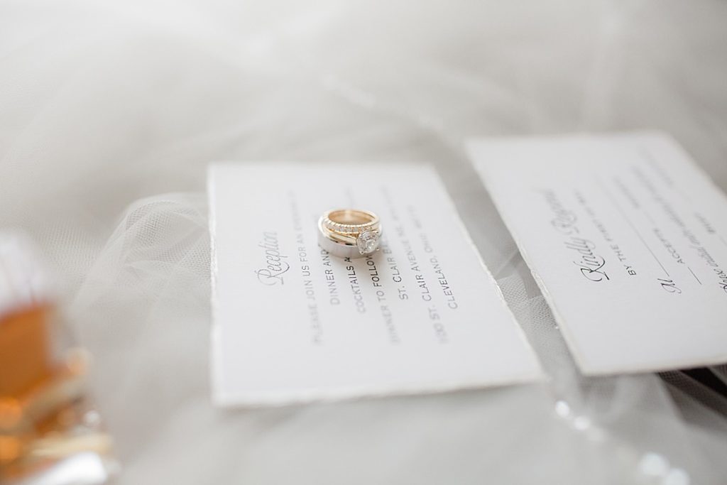 invitation detail photograph with wedding rings