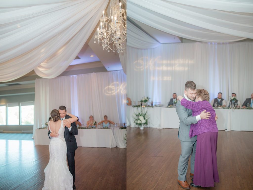 bride and groom dance with their parents and grandma