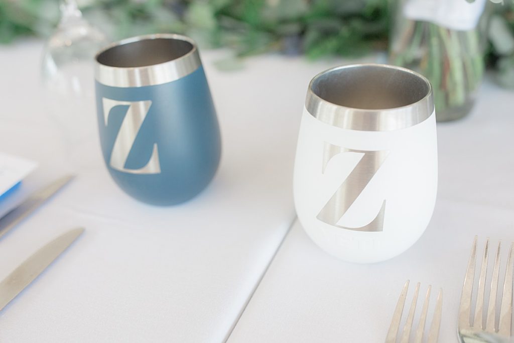 tumblers for the bride and groom with a Z on it for their last name