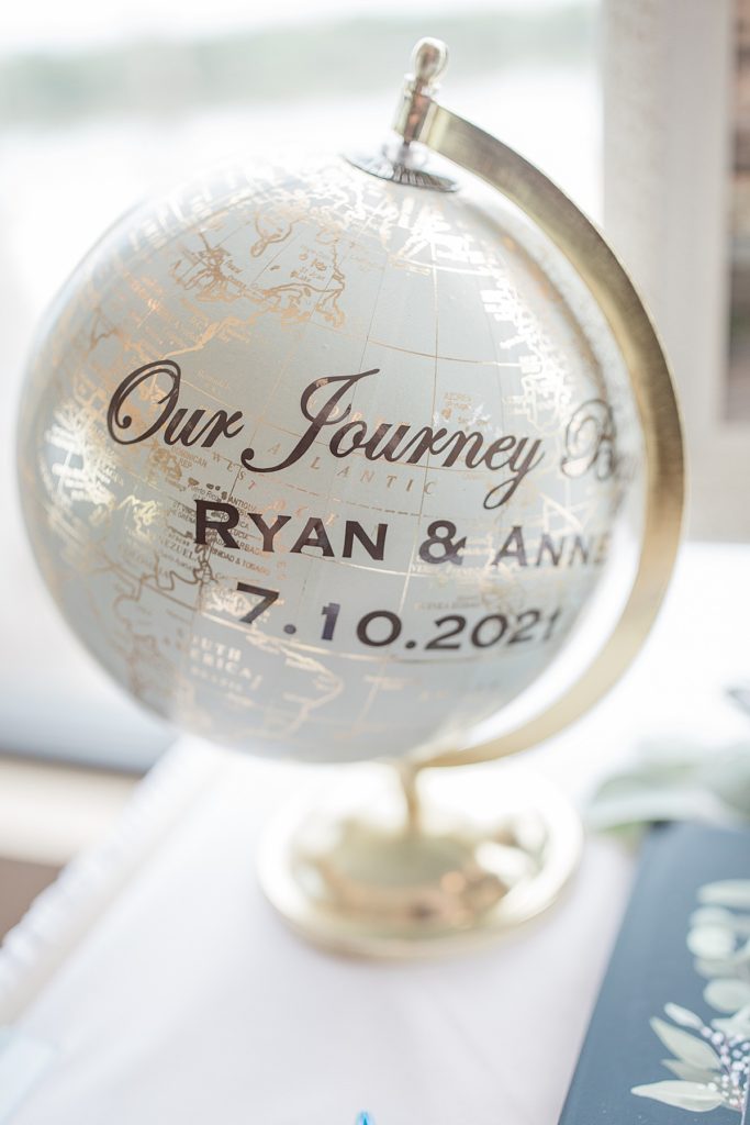 wedding reception decor: globe with calligraphies name on it