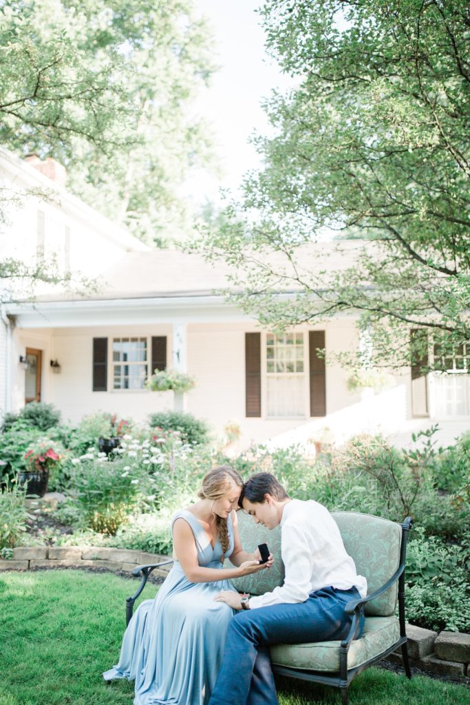 reading vows in front yard for backyard wedding