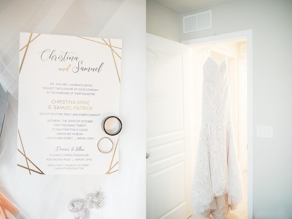 wedding invitation and bridal dress details